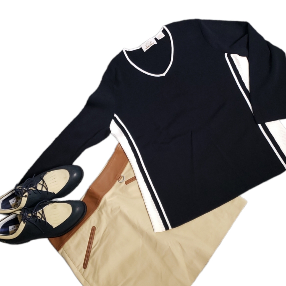 GOLF V-neck Sweater Rayon Blend Sport Stripes Athleisure Preppy EP PRO Golf M